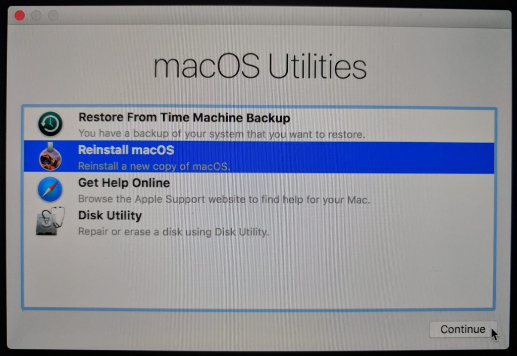 macOS Utilities > Reinstall OS X