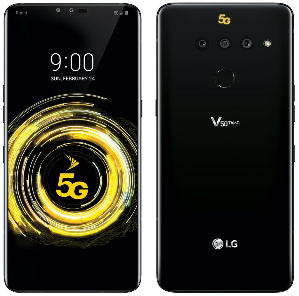 Front and back of the LG V50 ThinQ 5G for Sprint.