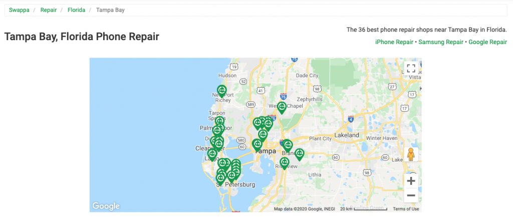 Swappa Repair Network - Repair Shop Location Map