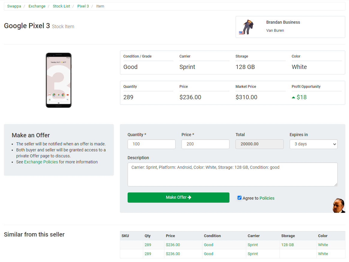 Swappa B2B Exchange - Making an offer on the B2B Exchange