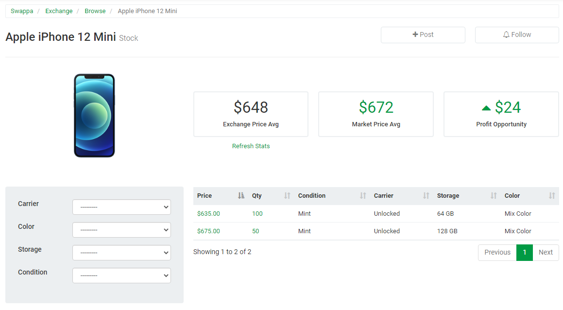 Swappa B2B Exchange - Viewing wholesale product listings