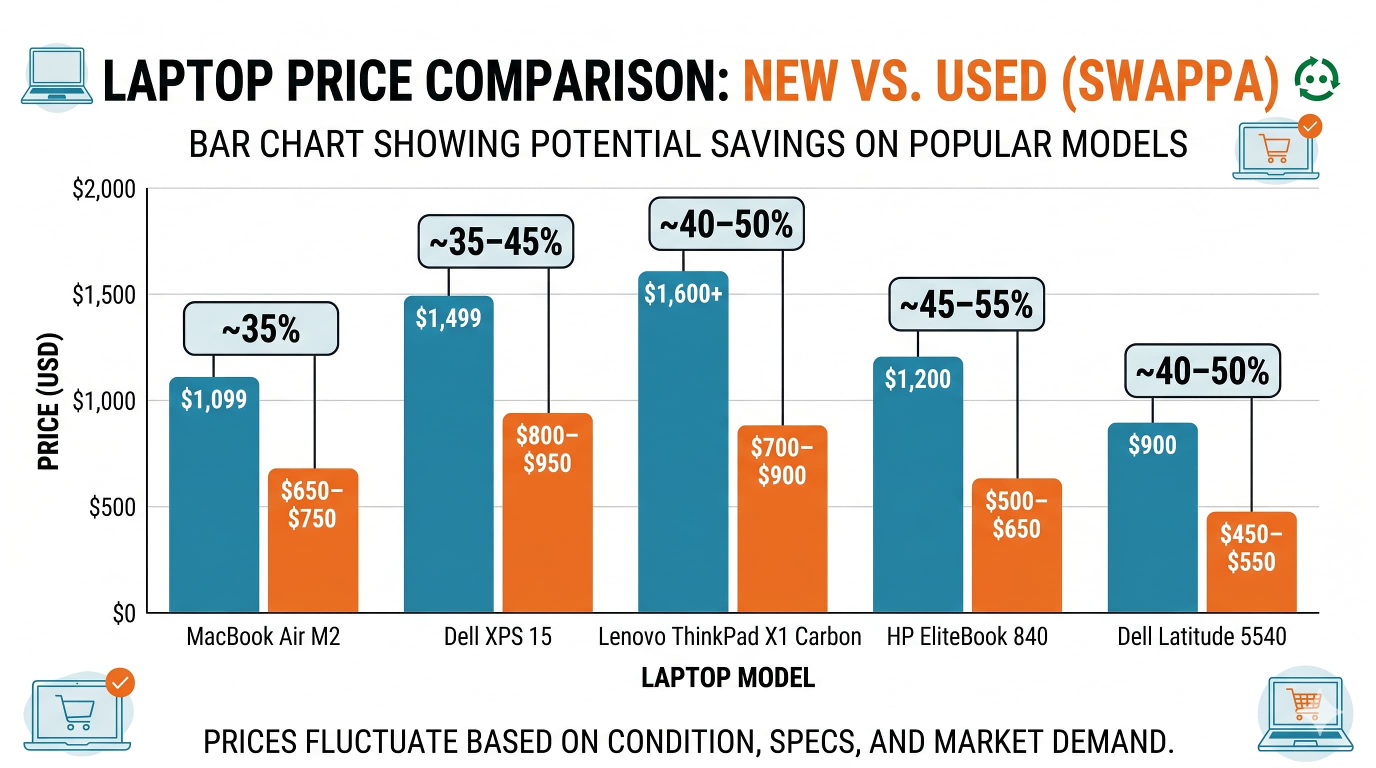 Laptop price comparison on Swappa